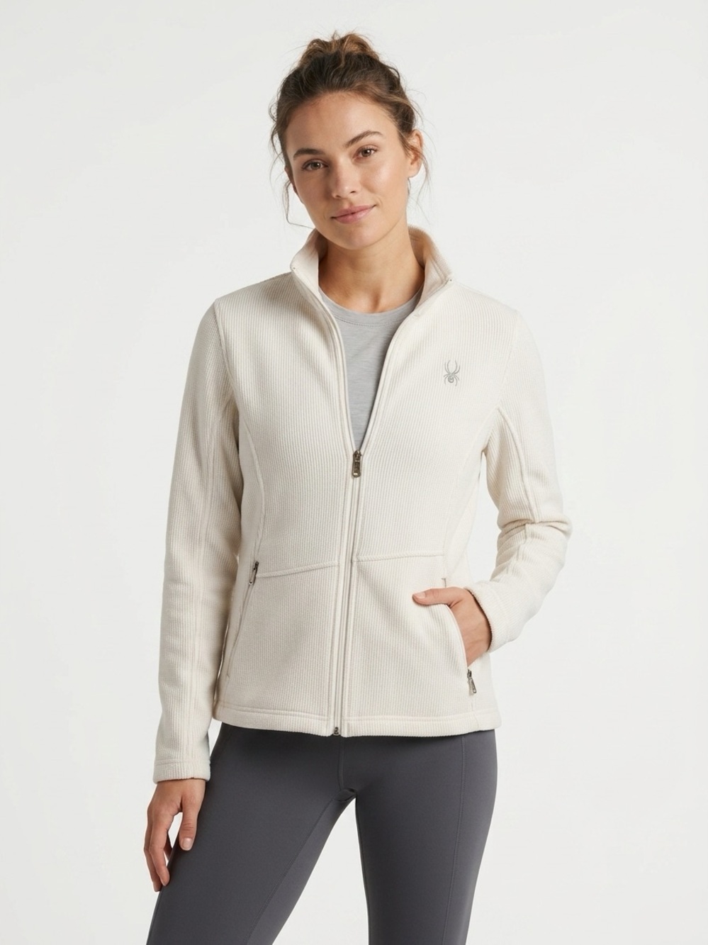 Spyder Fleece Jacket Endure Core Full Zip Waffle Knit Ivory M